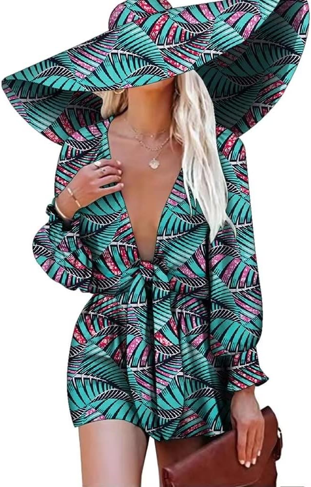 African Clothes for Women Two Piece Set with Hats Print Crop Top and Short Pants Fashion V-neck African Outfits for Lady