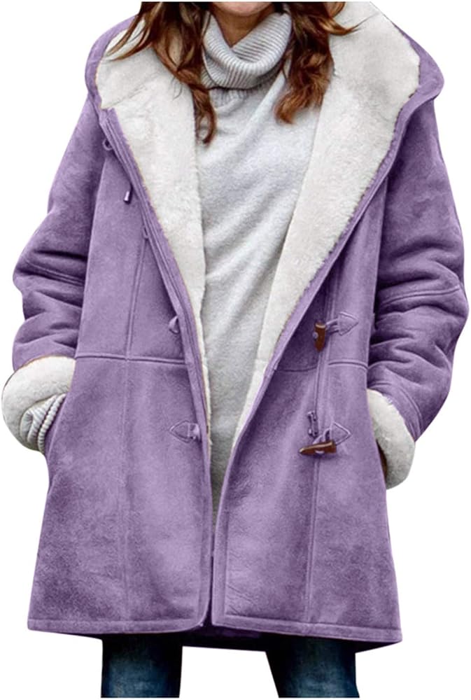 Fuzzy Fleece Jackets for Women Lapel Single Breasted Long Sleeve Plus Size Outwear Fuzzy Faux Shearling Zipper Plus