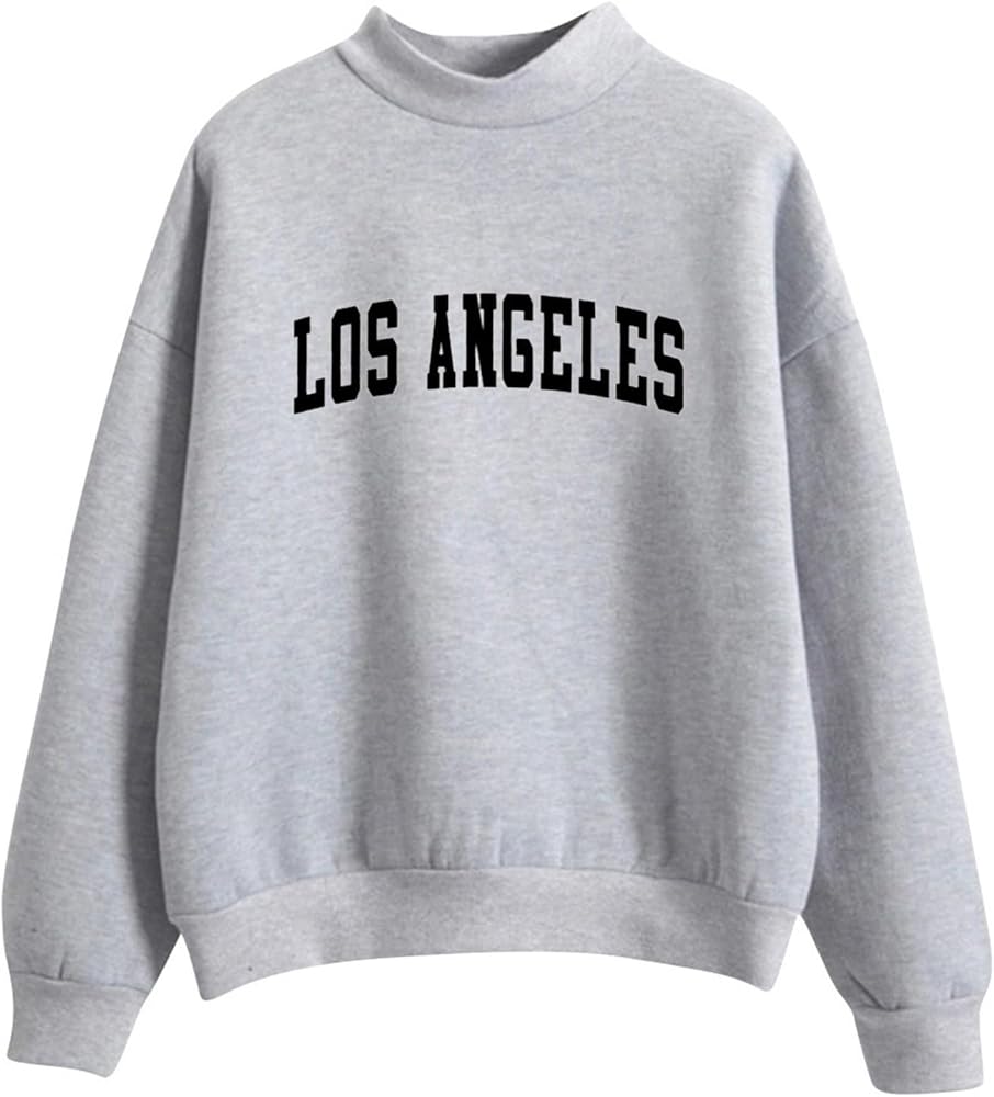 Autumn Winter O Neck Los Angeles Print Sweatshirt for Women Lightweight Fleece Daily Top Long Sleeve Loose Fit Pullover