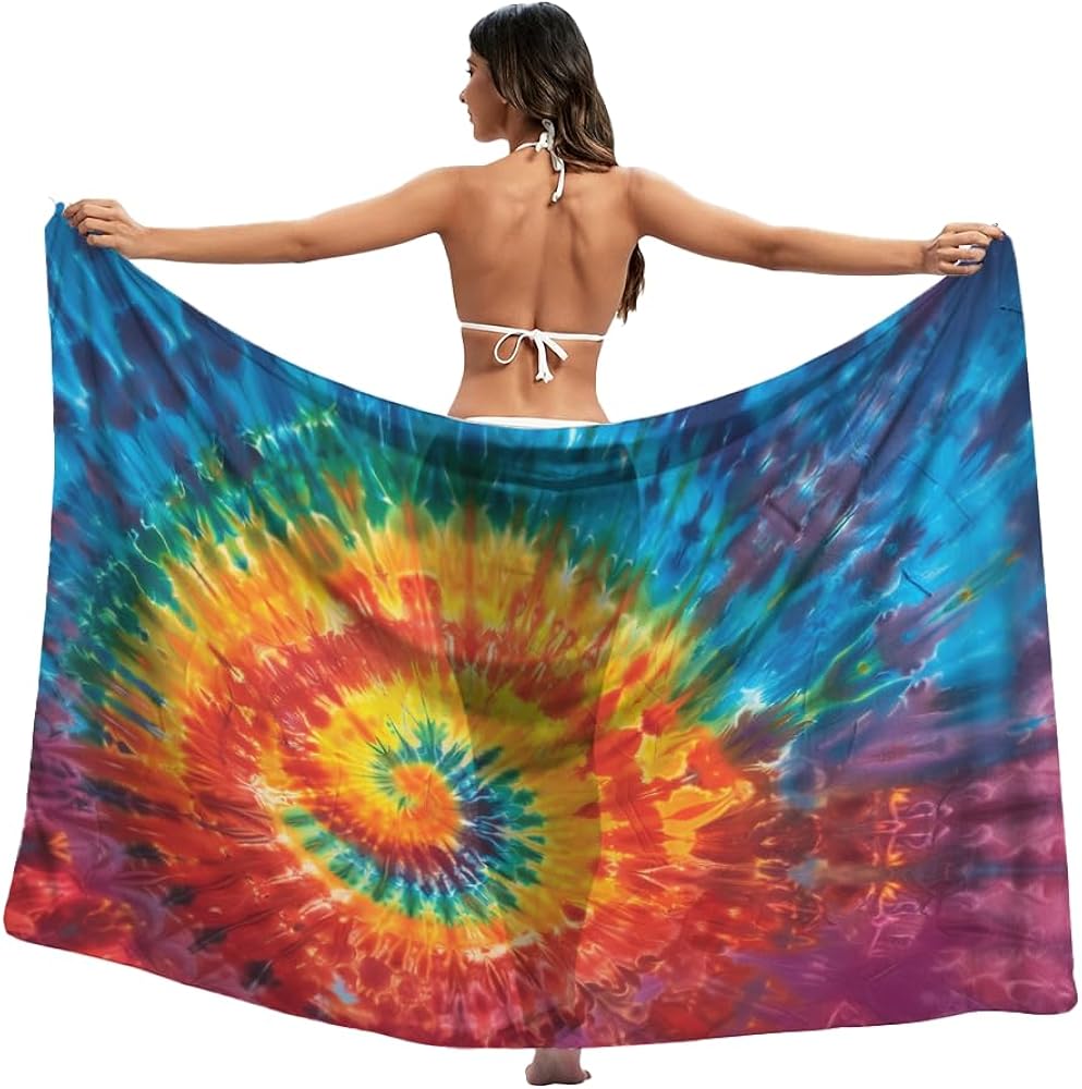 Tie Dye Sarong Swimsuit Coverups for Women - Retro Women's Swimwear Sheer Pareo Sarong Wrap for Beach Wear S5