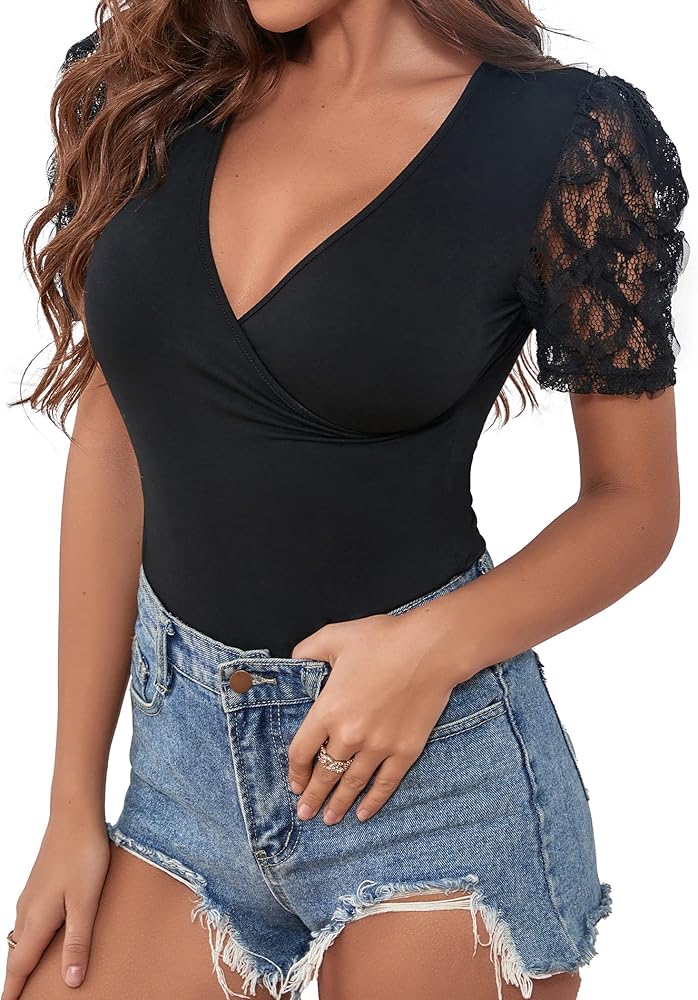 Women's Bodysuit Cutout Front Short Sleeve Sexy Stretchy Tops Casual Basic Daily Jumpsuit Bodysuit