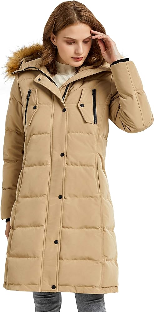 Orolay Women's Down Jacket Winter Long Coat Windproof Puffer Jacket with Fur Hood