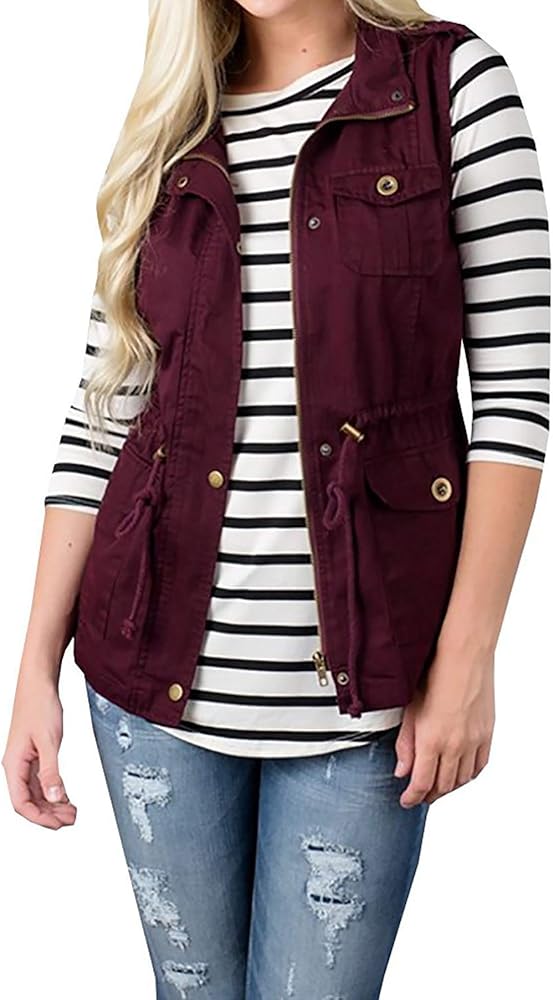 Women's Sleeveless Cargo Utility Safari Vest Military Jacket Vest with Pockets