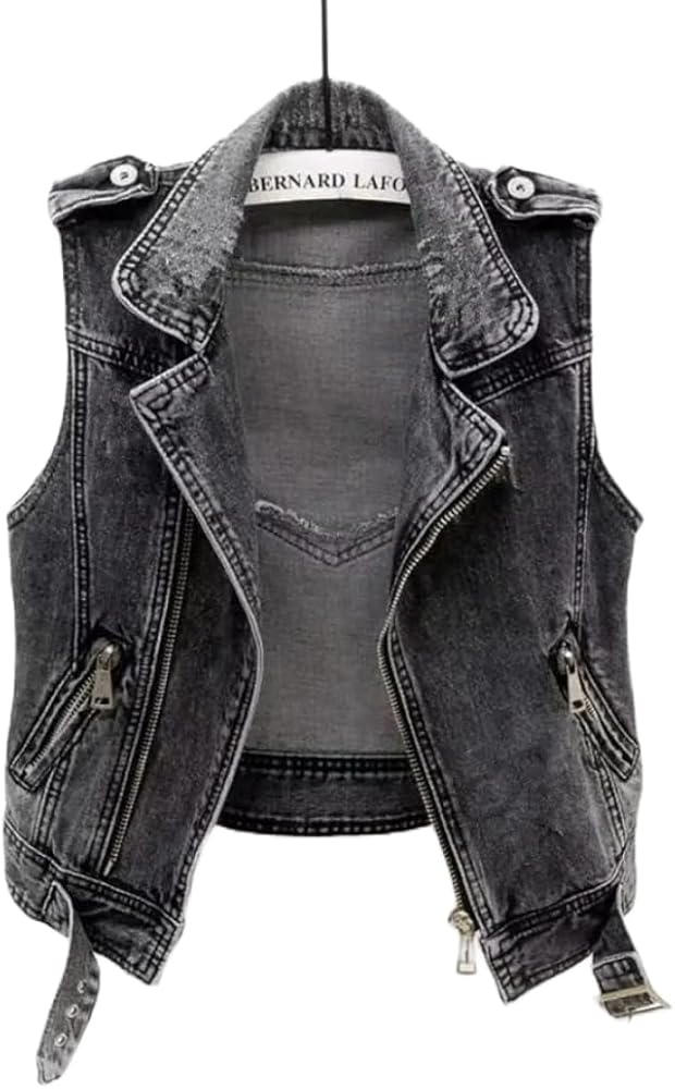 Stylish Women's Denim Vest: Trendy Gray Cowboy Waistcoat with Ripped Detailing Perfect Spring and Autumn Sleeveless Jacket