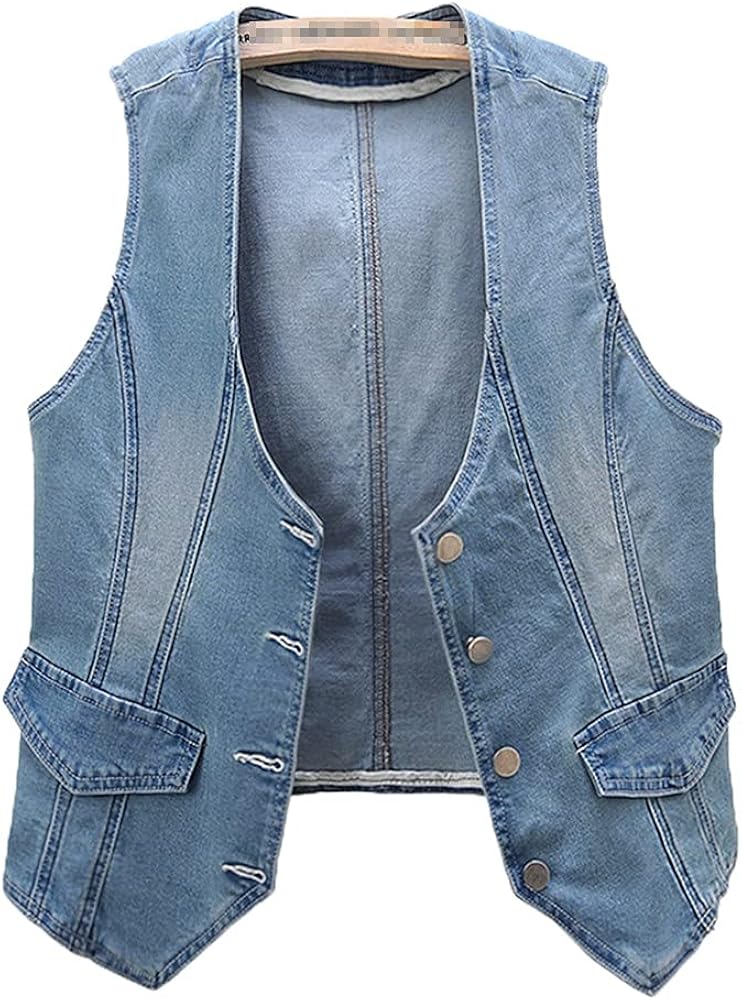 Spring Fashion Blue Elasticity Denim Vest Women Waistcoat Sleeveless Jacket Coat V-Neck Short Jeans Vests Female