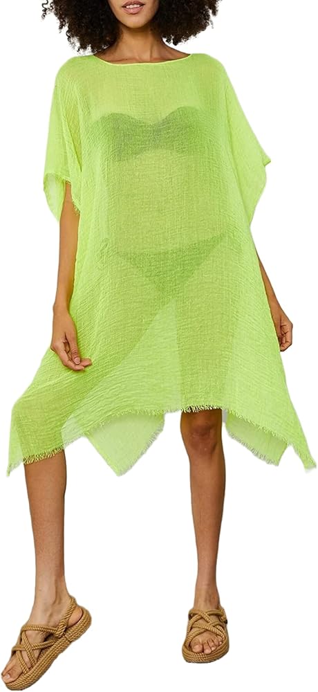 Turkish Fabric See-Through Coverup - Women's Swimsuit Cover-Up with Short Sleeves and Cardigan Design