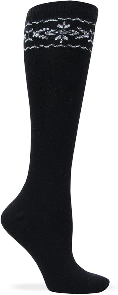 Angora Flower Knee High Socks, 1 Pair, Black, Medium, Shoe Size W 6-9