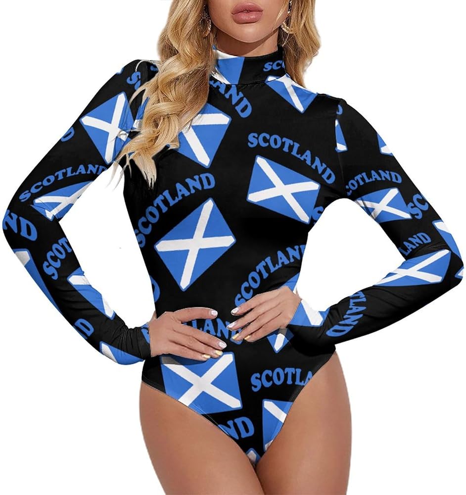 Flag of Scotland Women's Bodysuit Tops Turtle Neck Long Sleeve Jumpsuit Print T Shirt