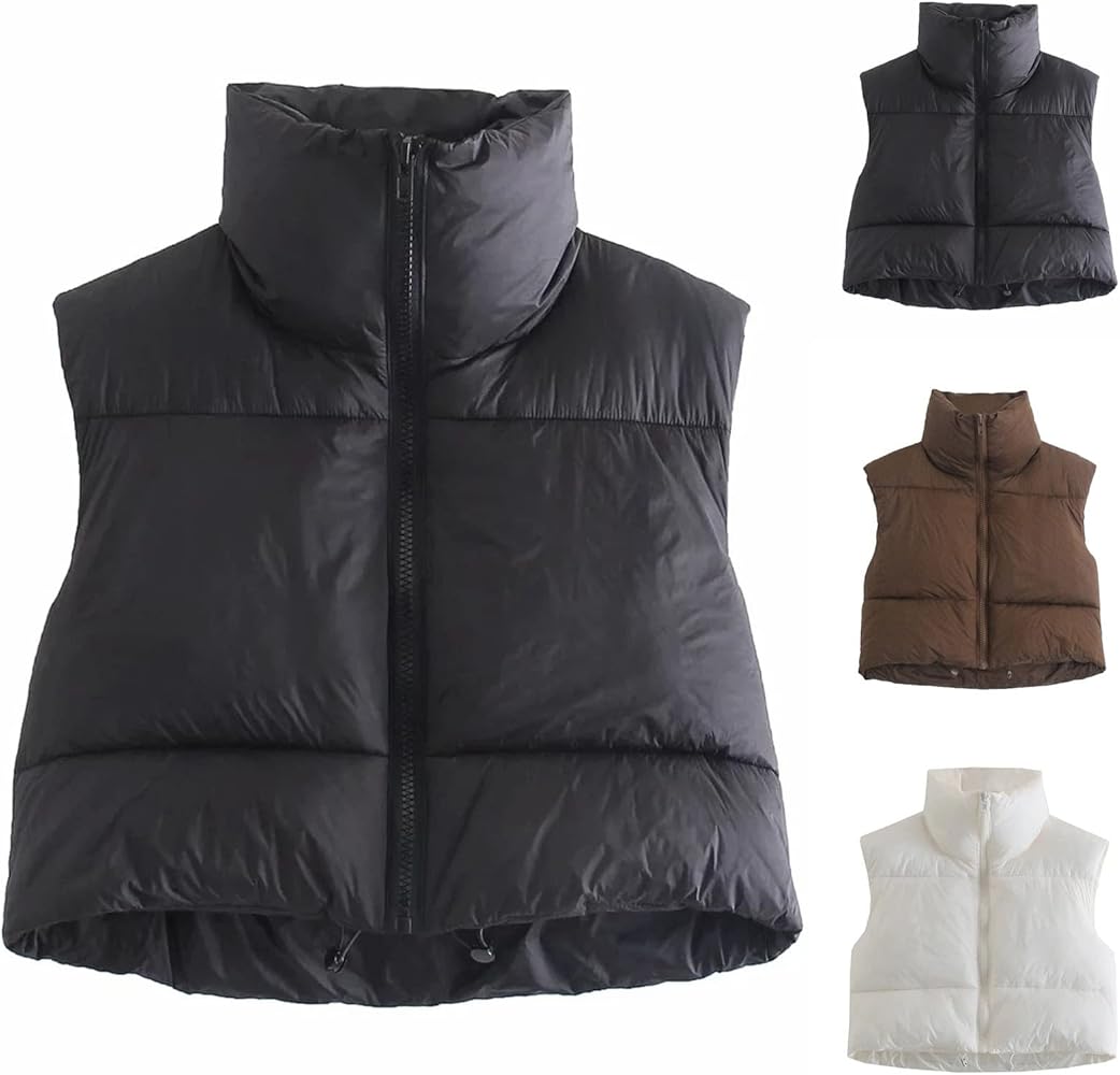 tuduoms Womens Winter Crop Puffer Vest Quilted Parka Down Puffy Bubble Jacket Vest Teen Girls Lightweight Cute Outwear Vests