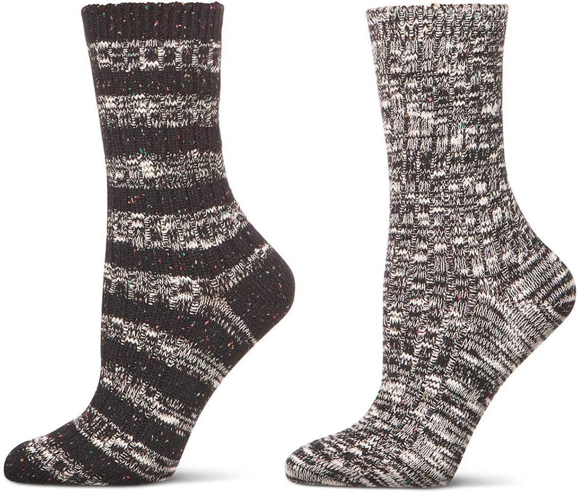 MeMoi Women's 2 Pair Pack Mixed Stripe Crew Socks