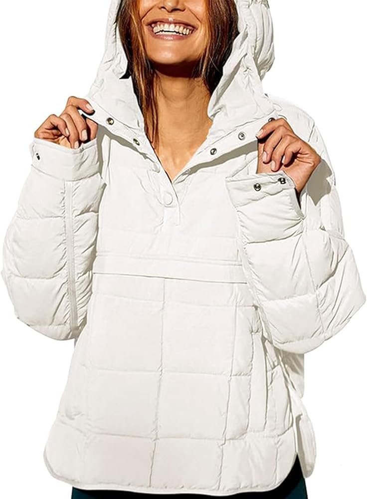 Women Packable Quilted Puffer Jacket Oversized Lightweight Pullover Coats Hooded Puffy Winter Jackets with Pockets