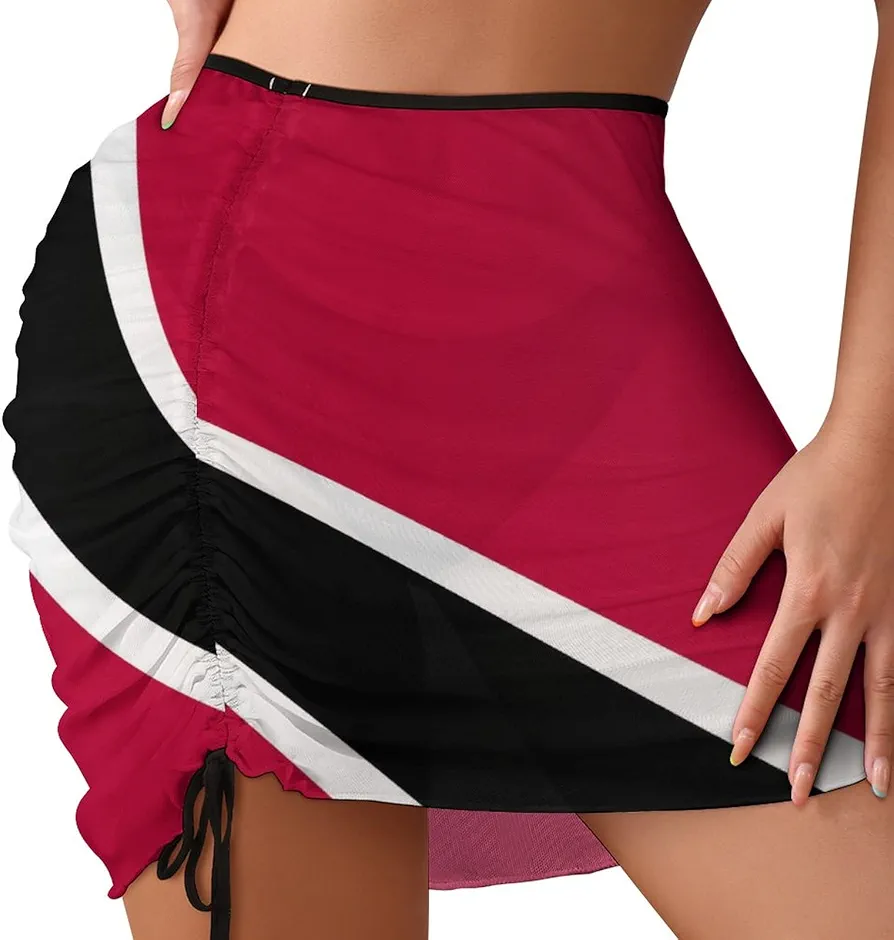 Trinidad and Tobago Flag Women's Beach Skirt Blouse Skirt Sexy Bikini Bathing Suit Bottom Wraps Chiffon Cover Ups S