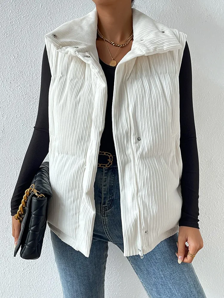 Women's Coat Jacket Warm Comfortable Zipper Vest Puffer Coat Fashion Charming Unique Lovely (Color : White, Size : Large)