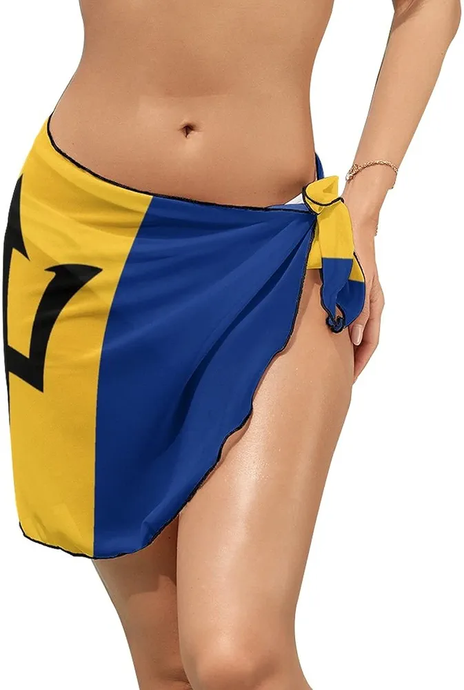 Barbados Flag Women's Short Sarongs Beach Wrap Skirt Chiffon Swimsuit Cover Up Bikini Pareo XL