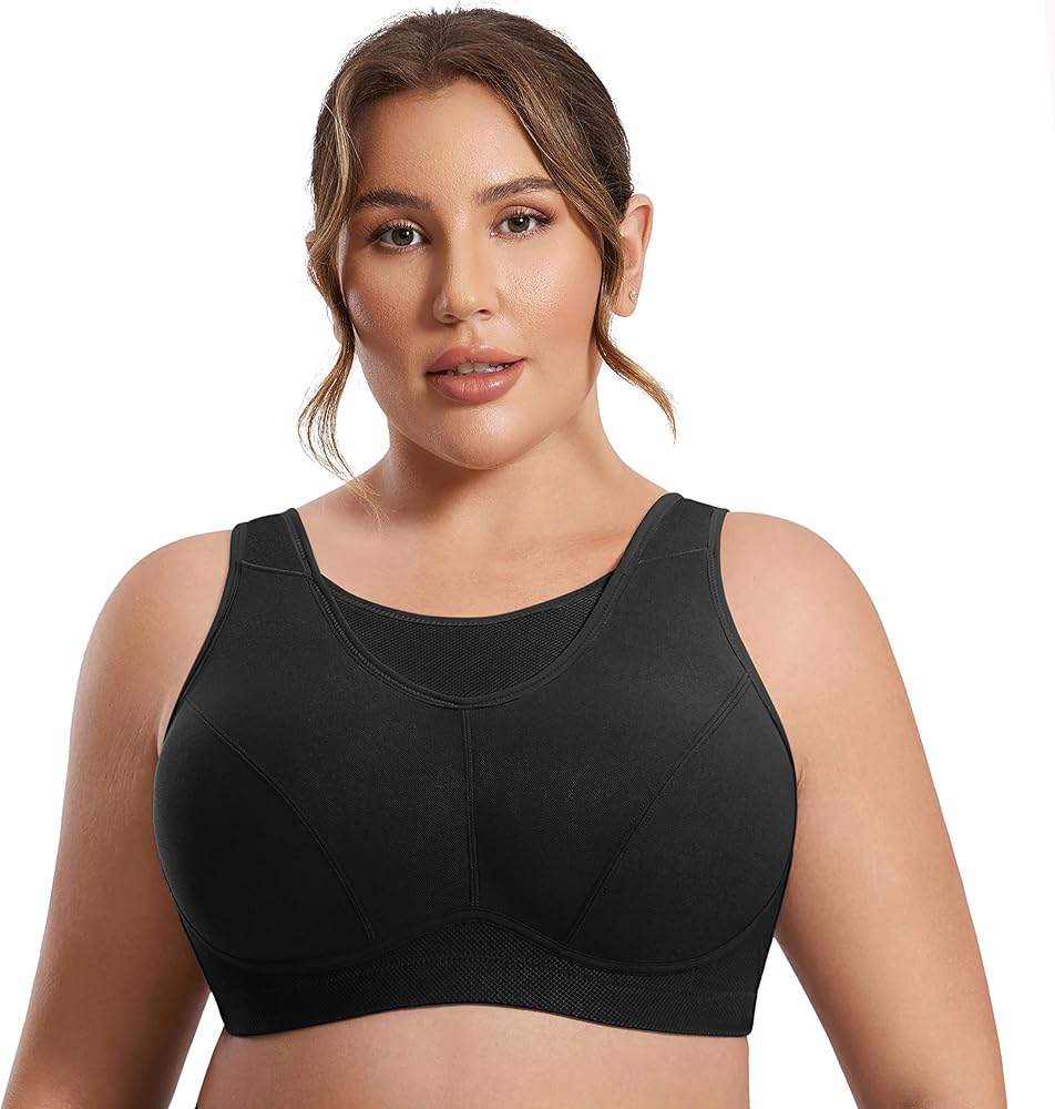 SYROKAN Women's Plus Size High Impact Sports Bra - Full Figure Wirefree Workout Bras