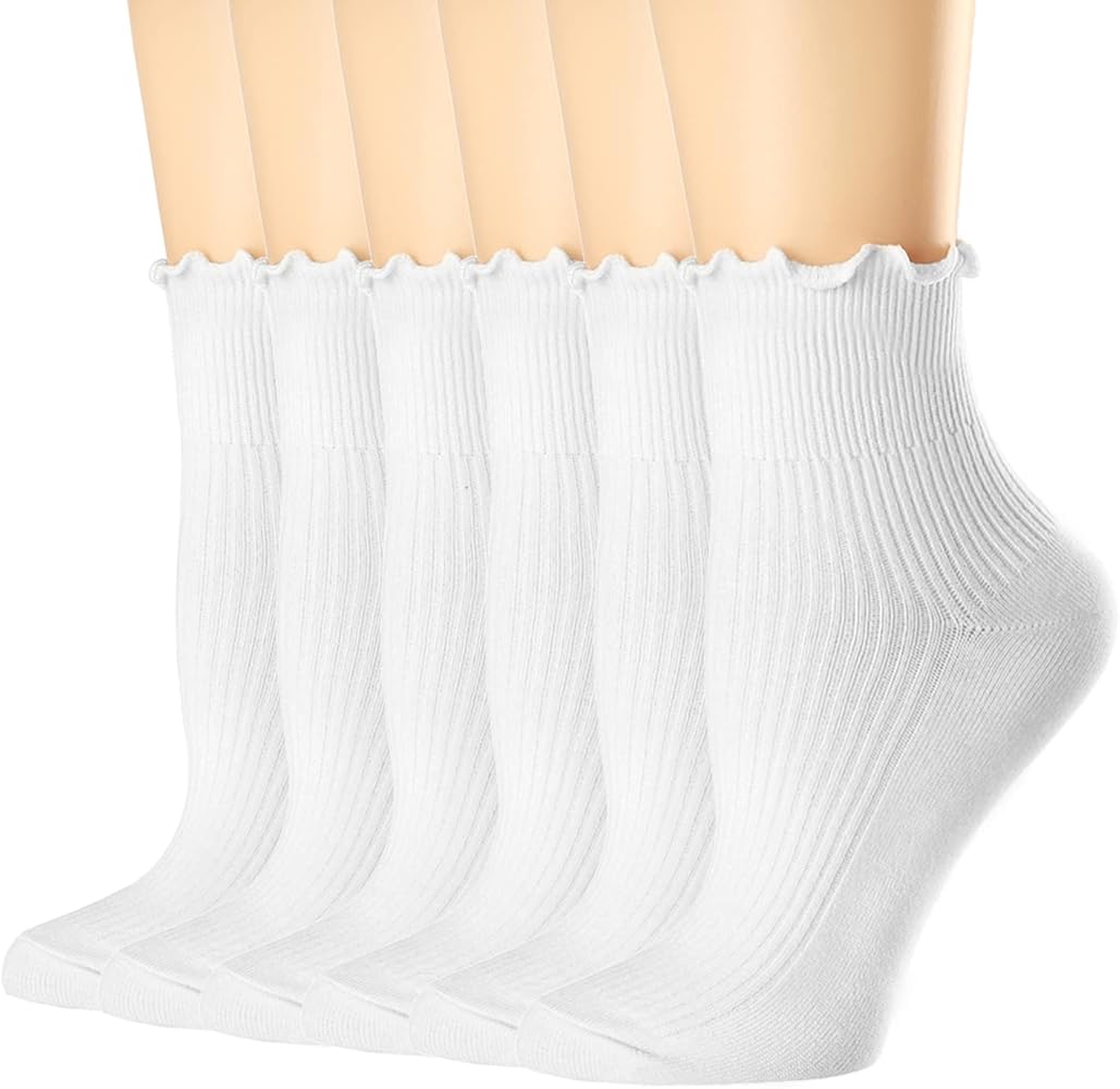 Mcool Mary Womens Socks, Ruffle Turn-Cuff Casual Ankle Socks Breathable Cool Knit Cotton Lettuce Crew Frilly Sock 6 Pack