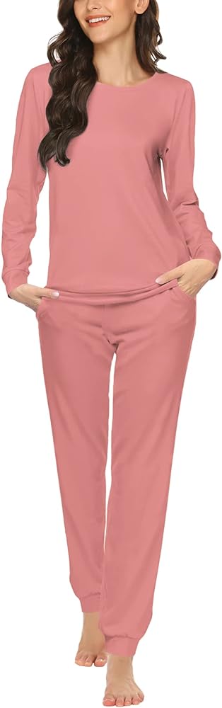 Ekouaer Women's Pajama Sets Casual 2Pcs Sleepwear Long Sleeve Pullover Tops Long Joggers Pants with Pockets