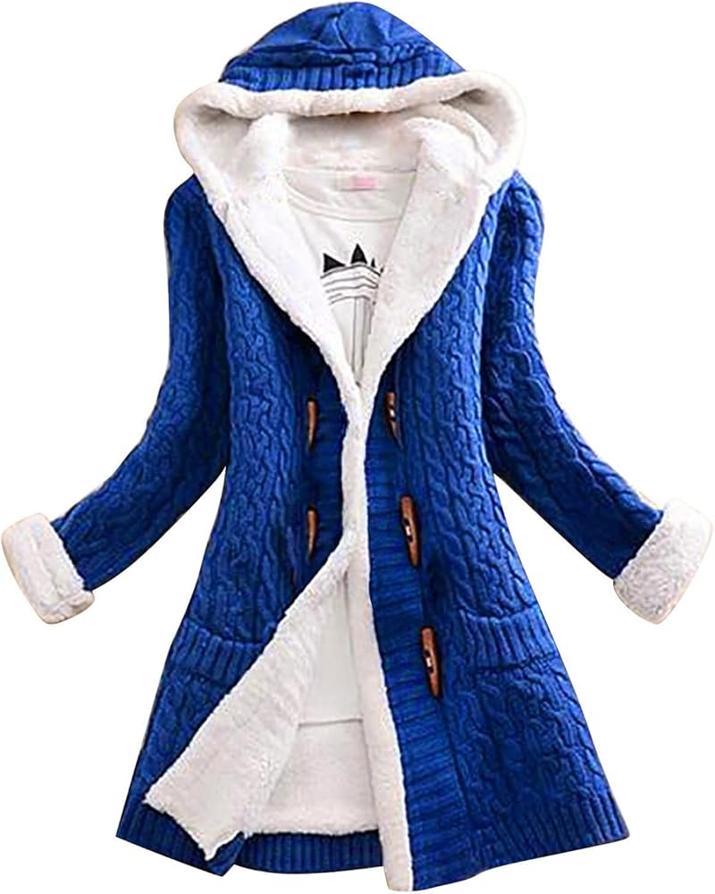 Fuzzy Fleece Jackets for Women Sleeve Thick Warm Hooded Cardigan Coat Warm Hooded Zip Up Fuzzy Womens Winter Women'S