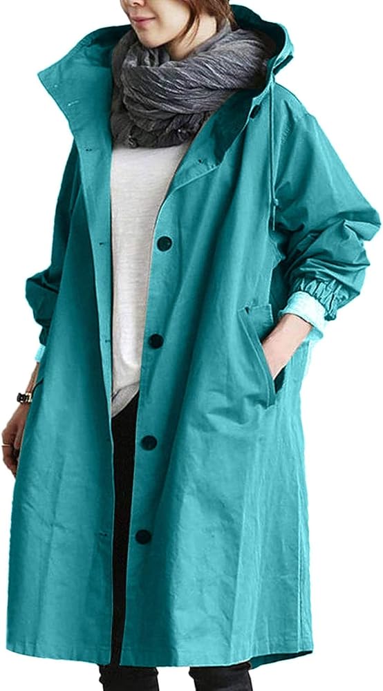 Trench Coats for Women Long Plus Size Double Breasted Oversized Jackets Lightweight Fall Hooded Windproof Trenchcoat