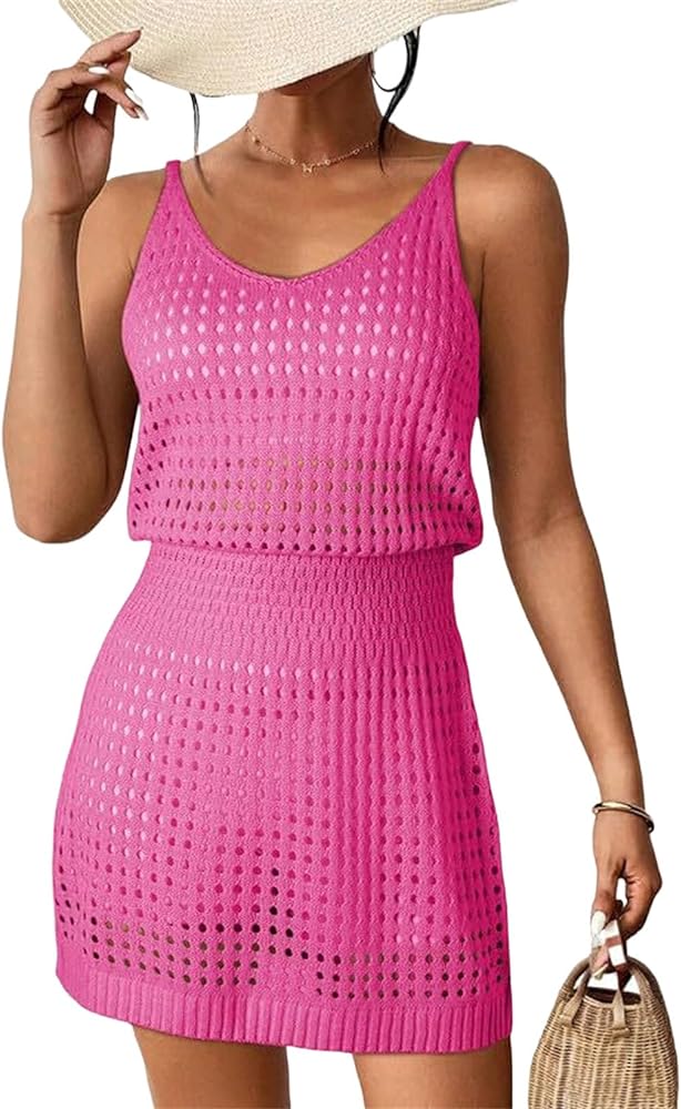 Swimsuit Coverup for Women Crochet Hollow Out Knit Beach Bathing Suit Swimwear Cover Ups Summer Vacation Dresses