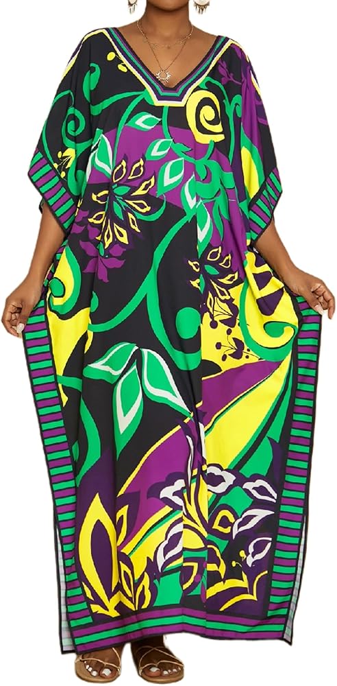 Bsubseach Women Kaftan Cover Ups for Swimwear Print Swimsuit Coverup V Neck Caftans for Women Loungewear