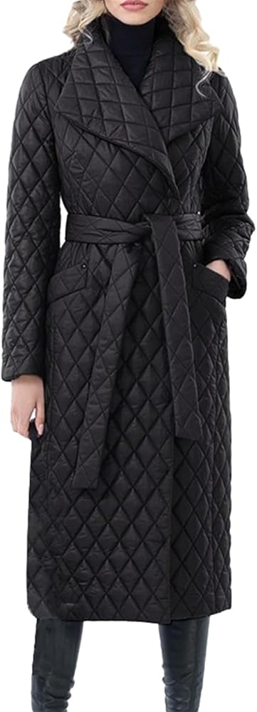 Womens Down Jackets Long Quilted Lightweight Puffer Coat Windproof Warm Winter Jacket Trendy Casual Outerwear With Belt