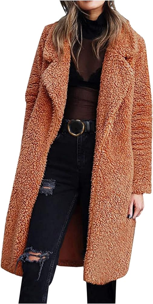 Winter Coats for Women Coat Outdoor Slim Coffee Outwear Plush Long Cardigan Trendy Color Block Patchwork Cardigan