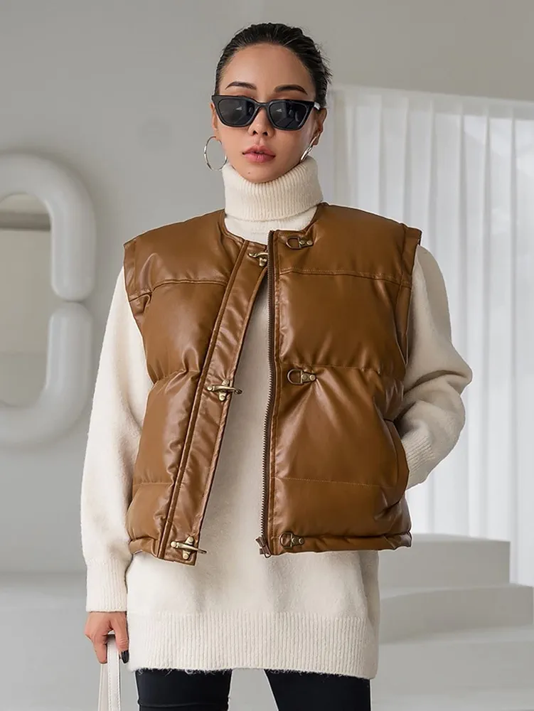 Women's Coat Jacket Warm Comfortable Zip Front Vest Puffer Coat Fashion Charming Unique Lovely (Color : Brown, Size : Small)