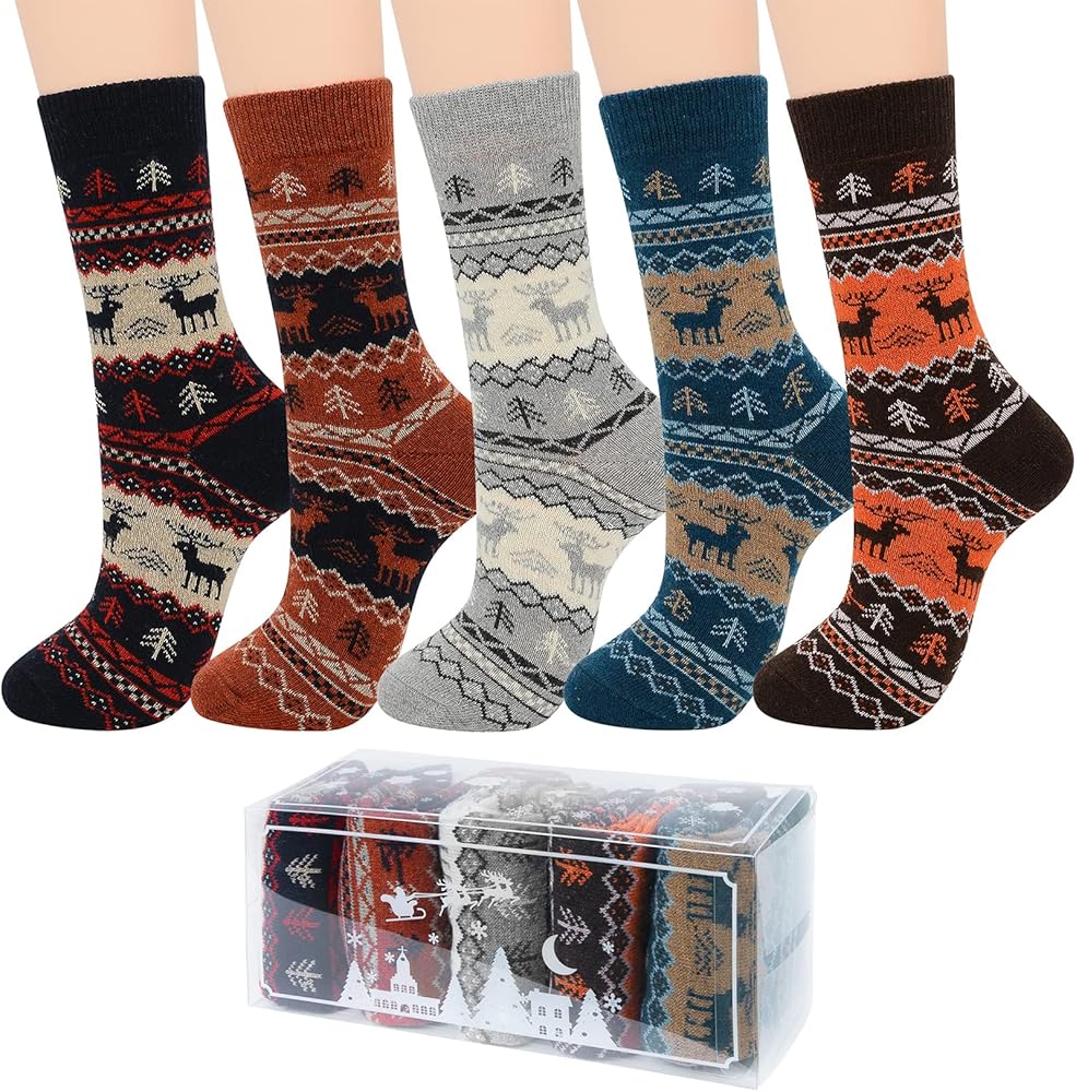 Century Star Womens Athletic Socks Knit Pattern Sports Socks Winter Wool Socks Crew Cut Cashmere Socks Warm Soft Socks