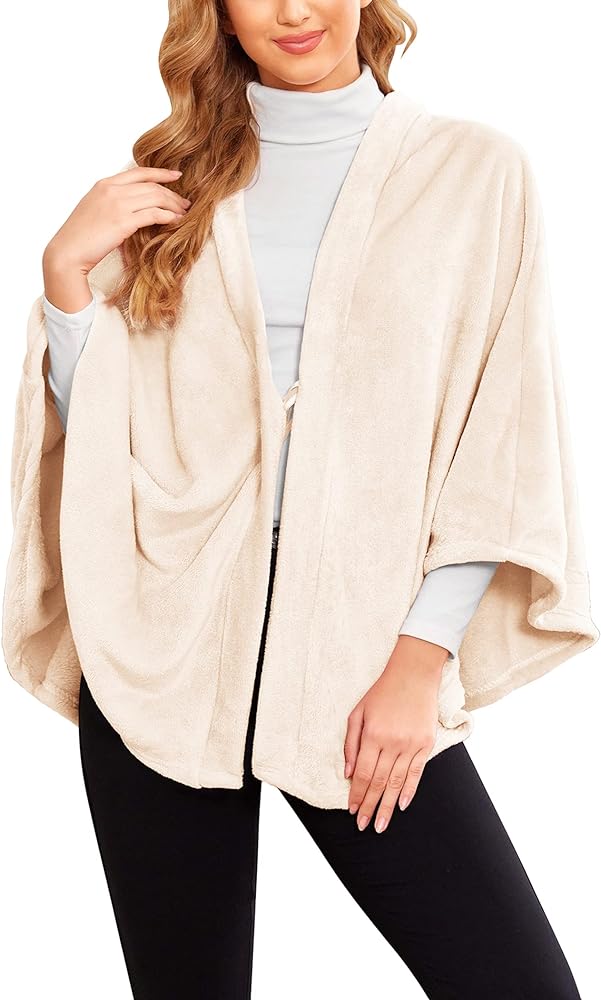 Ekouaer Flannel Faux Poncho for Women Lightweigh Blanket Warm TV Shawl Winter Coat Sweater Cape