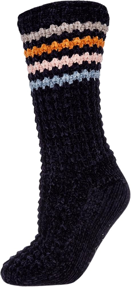 MeMoi Chunky Stripes Slipper Non-Skid Crew Socks