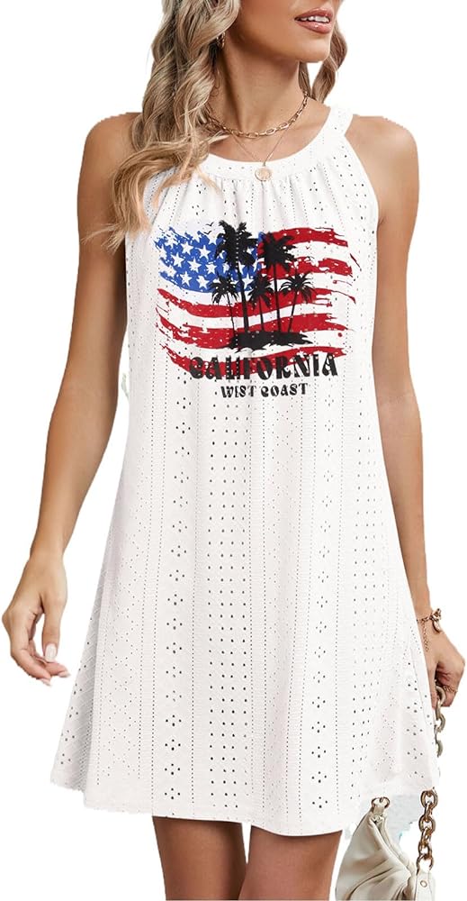 American flag Tank top for Women Lightweight Swimsuit Cover Up Summer Casual Mini Dress