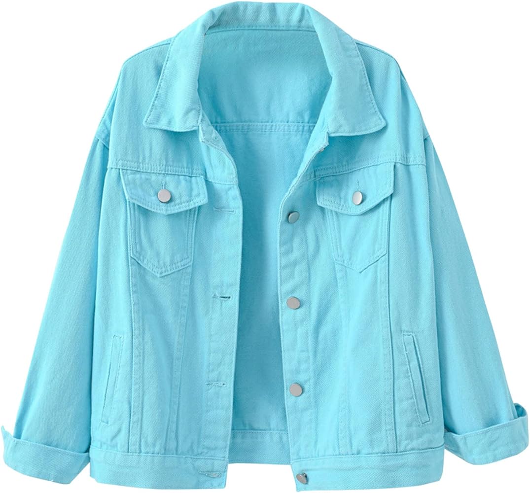 Women's Casual Fall Denim Jacket 2024,Fashion Button Down Long Sleeve Jean Jackets Candy Color Short Trucker Coat Y2k