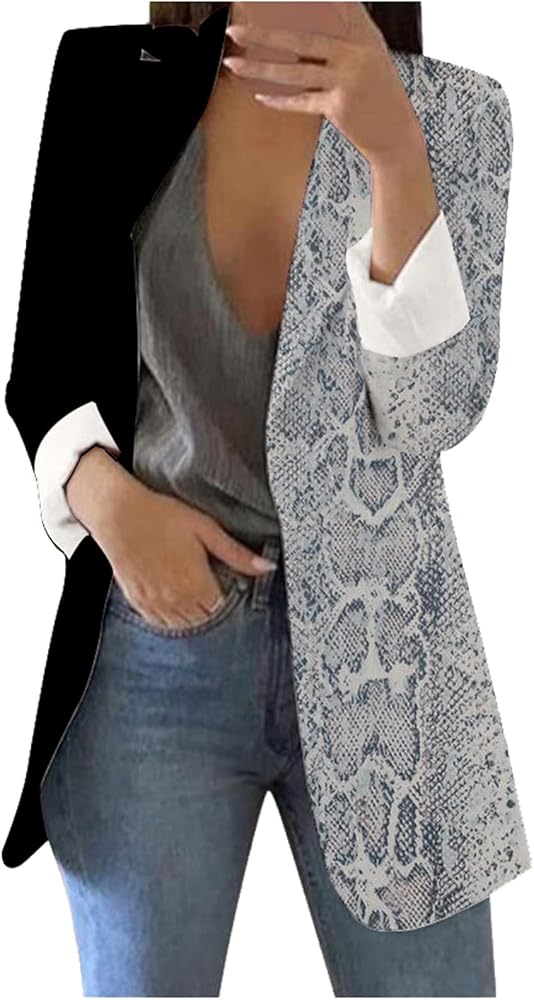 Womens Blazers Casual Business Travel Jacket Graphic Printed Dressy Cardigan Classic Long Sleeve Stretch Outwear