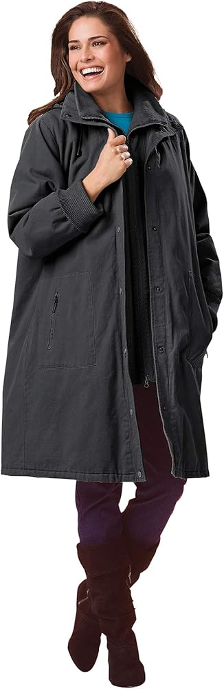 Woman Within Women's Plus Size Twill Hooded Stadium Jacket