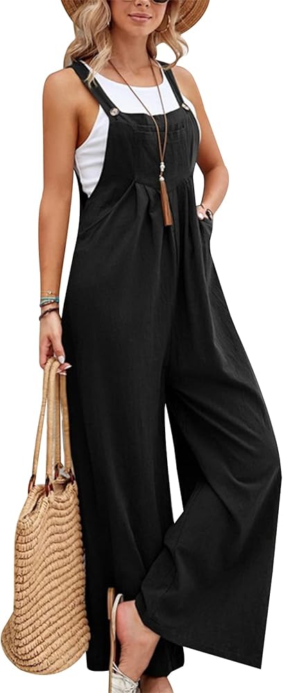 Gihuo Women's Loose Fit Fashion Overalls Wide Leg Baggy Bib Overalls Jumpsuit