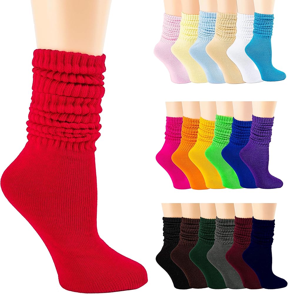 Lightweight Soft Cotton Slouch Scrunch Socks Size 9-11 - Fits Teen, Girl, Womens Shoe Size 6-9, (All 19 Colors, 19)