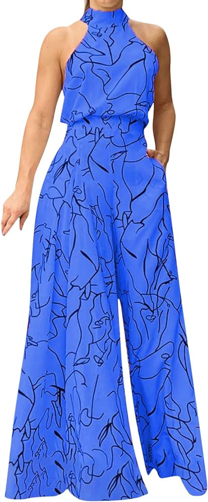 Dressy Jumpsuits for Women Evening Party Wedding Guest Plus Size Sleeveless Rompers Wide Leg Long Pants