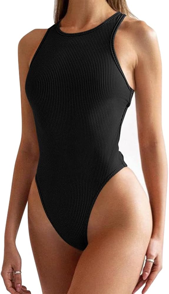 Women's Bodysuit Sleeveless Ribbed Tank Slim Fit Comfy Leotard Tops