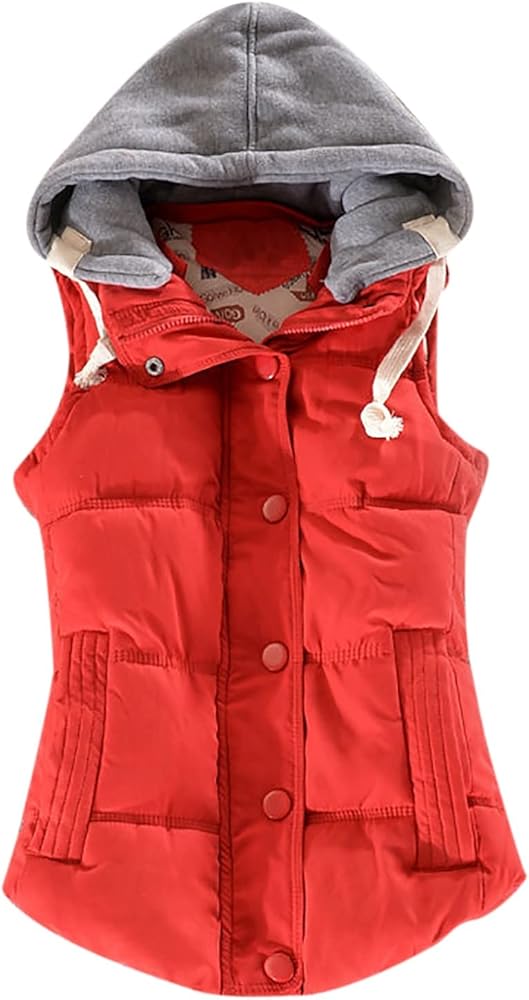 TUNUSKAT Womens Winter Orange Puffer Vest Fashion Cute Warm Lightweight Quilted Jacket Girl Comfy Cotton Puffy Waistcoat Coat