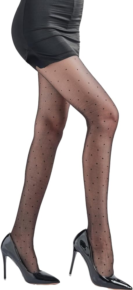 Women’s Glossy Sheer Pantyhose Polka Dot Striped Patterned High Waist Ultra Stretchable Footed Tights Plus Size Stockings