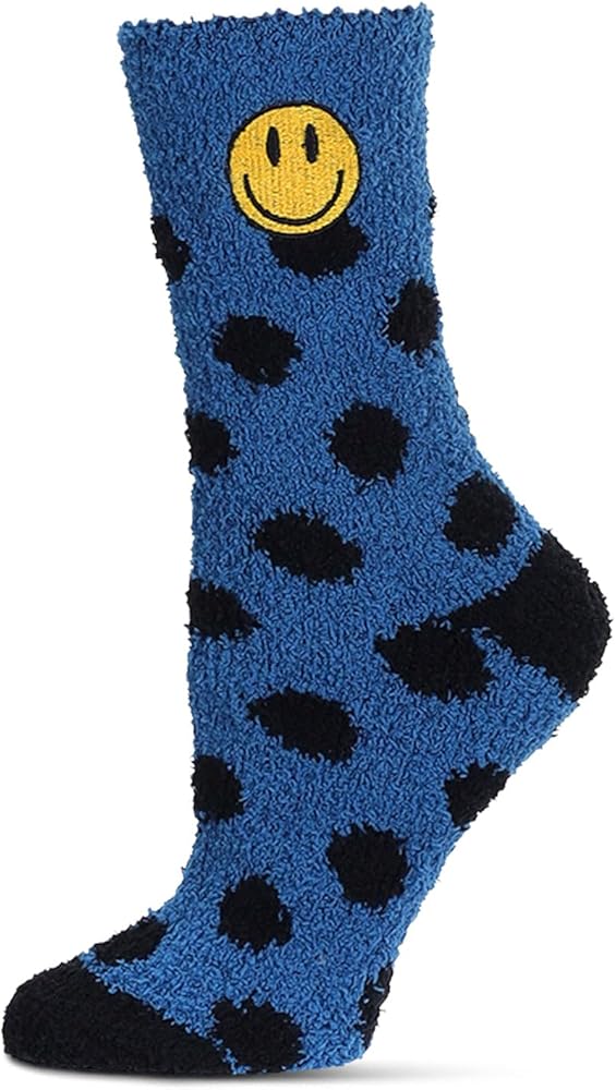 MeMoi Women's Polka Dot Smiley Face Embroidery Cozy Crew Socks