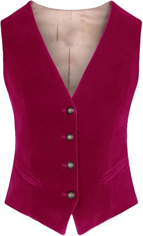 Women's Suit Vest V Neck 4 Button Sleeveless Jacket Slim Fit Waistcoat Formal Vests