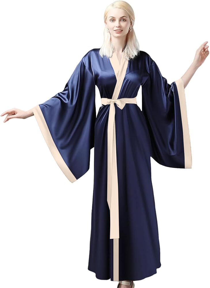 Women's Silk Kimono Long Robe Satin Bridesmaid Wedding Sleepwear Beach Blouses Bikini Cover Up Plus Size