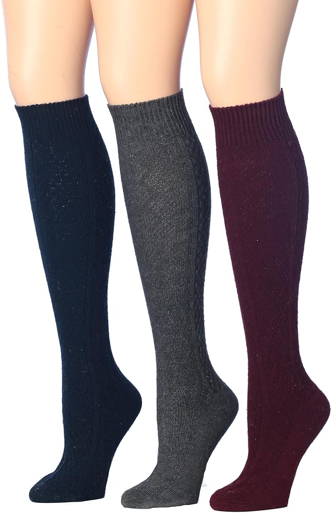 Tipi Toe Women's 3 Pairs Ragg Marled Ribbed over the calf/knee high Wool-Blend Boot Socks