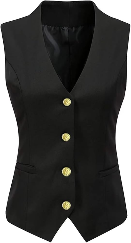 Women's Vest V-Neck Business Formal Sleeveless Jacket Office Workwear Fully Lined Jacket Lady Waistcoat