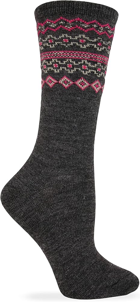 Fairisle Top Crew Socks, 1 Pair, Brown, Medium, Shoe Size W 6-9