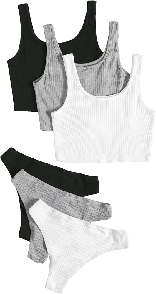 Floerns Women's 6 Piece Sleepwear Rib Knit Tank Top with Panty Pajama Set