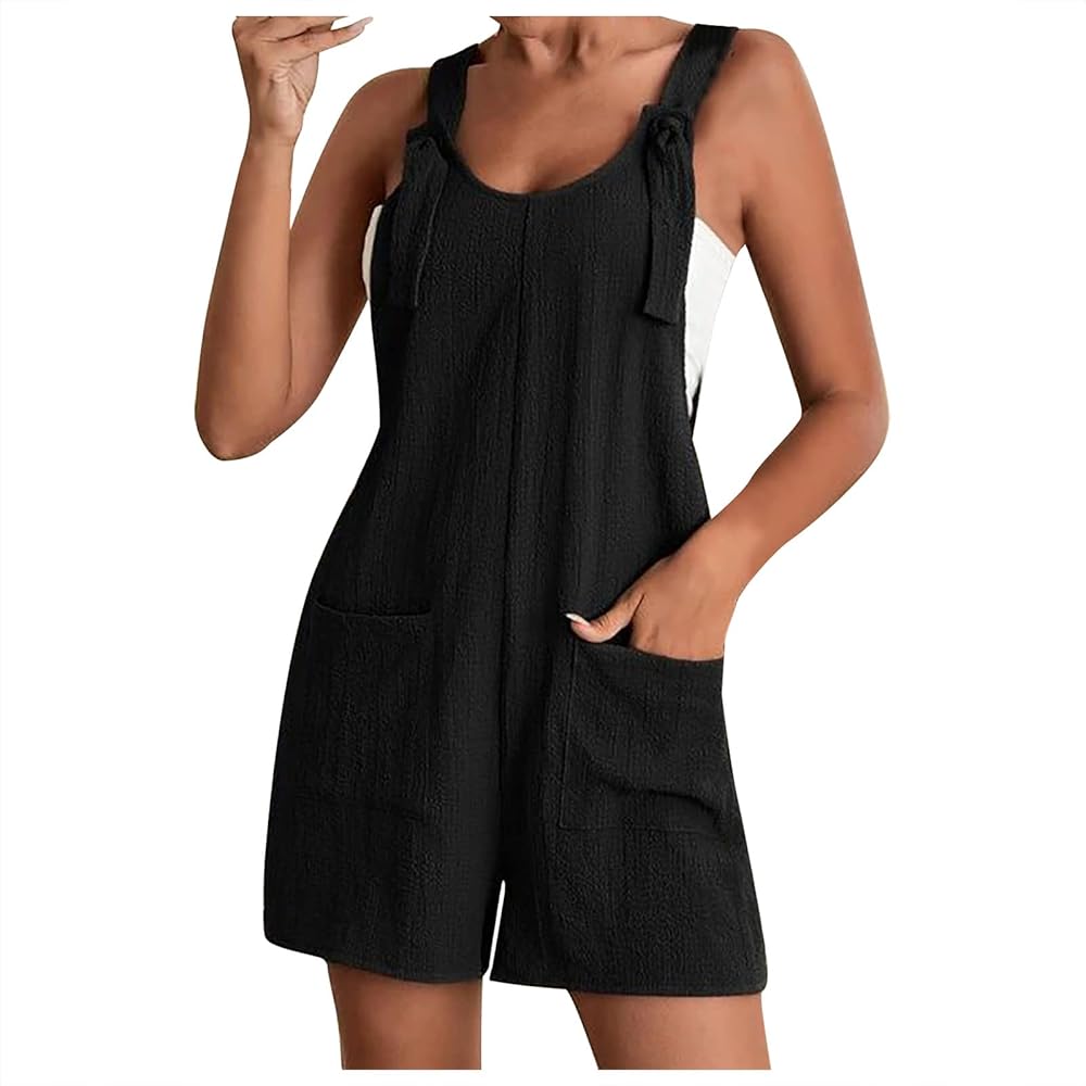 Jumpsuits for Women Summer Adjustable Strap Rompers Solid Shorts Casual Pants Comfortable Overalls with Pockets