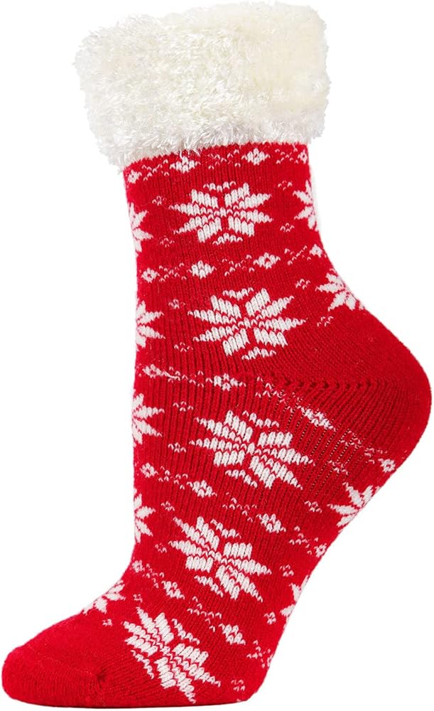 MeMoi Women's Snowflake Fair Isle Plush Cabin Socks